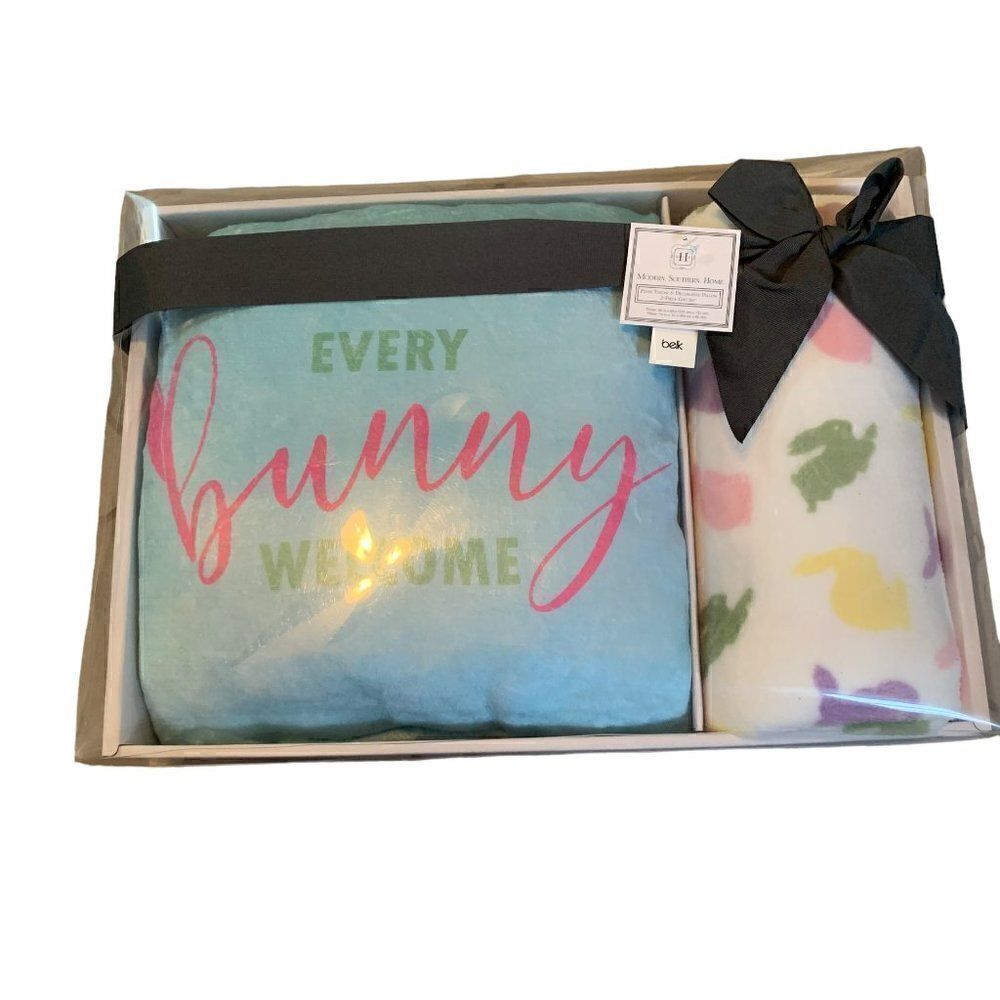 NIB Modern Southern Home Plush Throw & Pillow "Bunny" 2-Pc Set